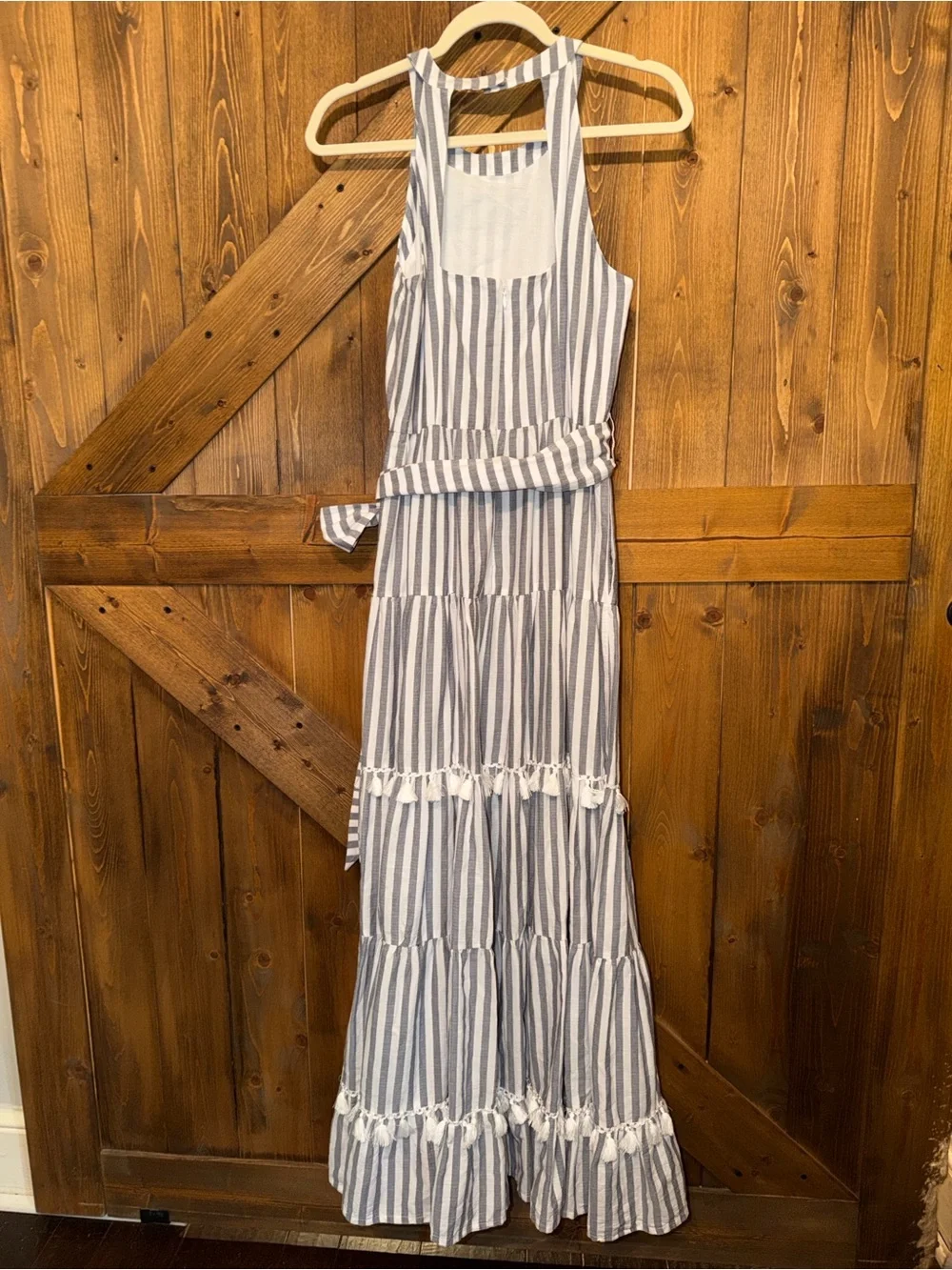 Eliza J. striped tiered tassel trim maxi dress size 6 - Picture 9 of 9